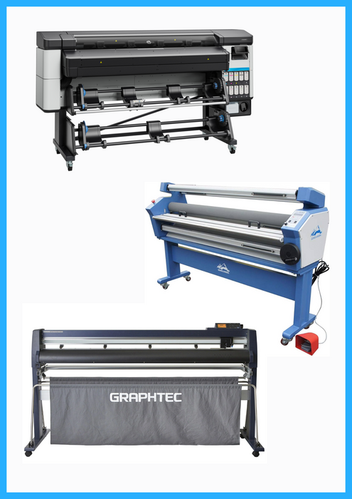SOLUCIÓN COMPLETA - Impresora HP Latex 630 W de 64" (Nueva) + Cortadora de papel ancho Graphtec FC9000-160 de 64" + Laminadora en frío de formato ancho totalmente automática de baja temperatura de 63" (Nueva)