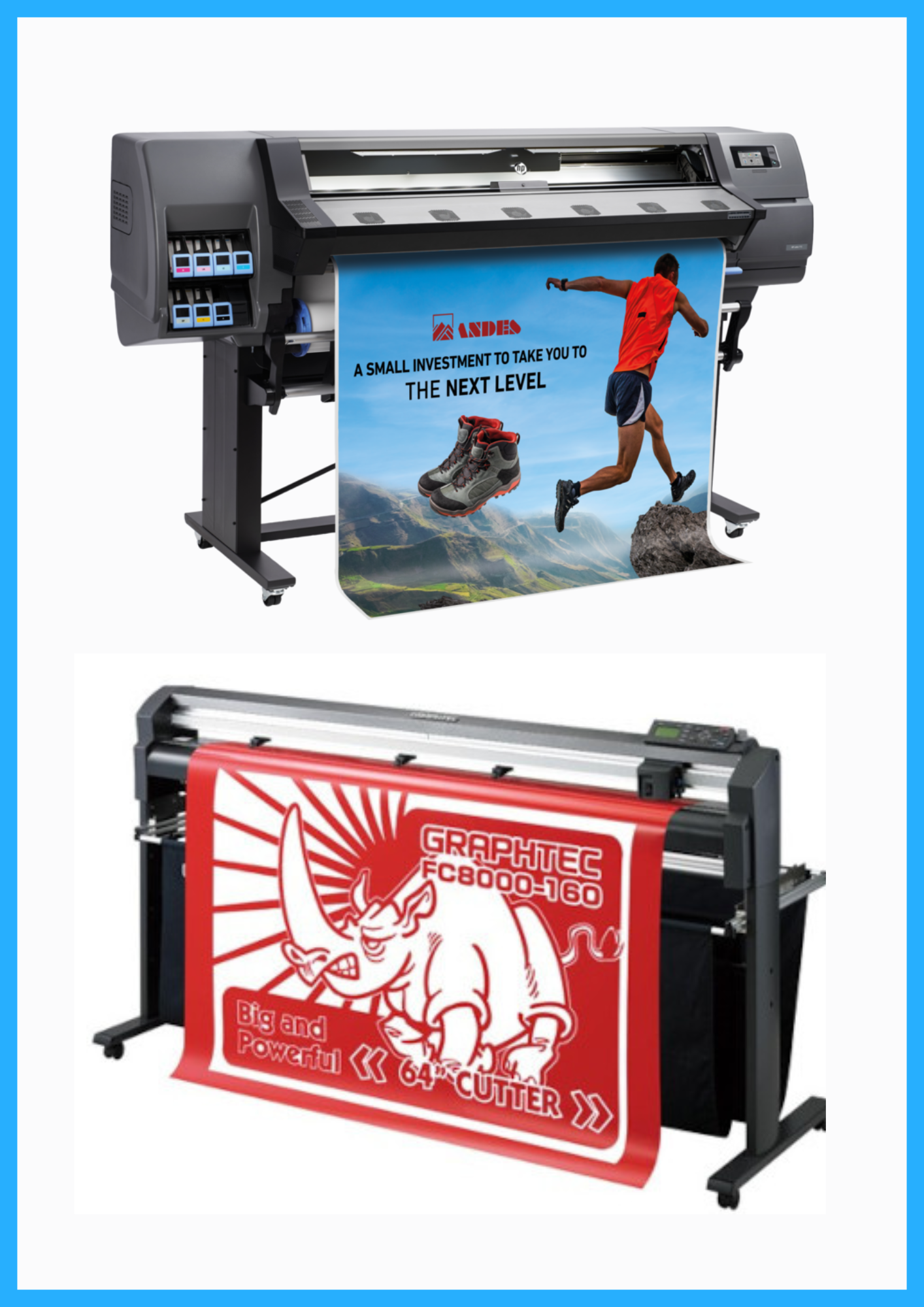 PAQUETE - Impresora HP Latex 115 de gran formato de 54" - Reacondicionada (90 días de garantía) + Plotter de corte de vinilo Graphtec FC8000-160 de 64" - Reacondicionado (90 días de garantía)