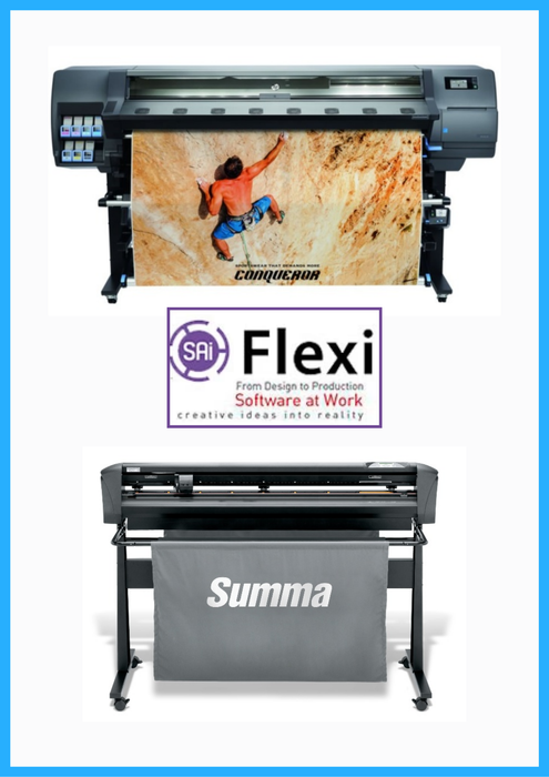 PAQUETE - Impresora HP Latex 335 de 64" de gran formato - Reacondicionada (90 días, 1, 2, 3 o 4 años de garantía) + Cortadora de vinilo Summa S Clase 3 D160 de 62" + Software RIP Flexi