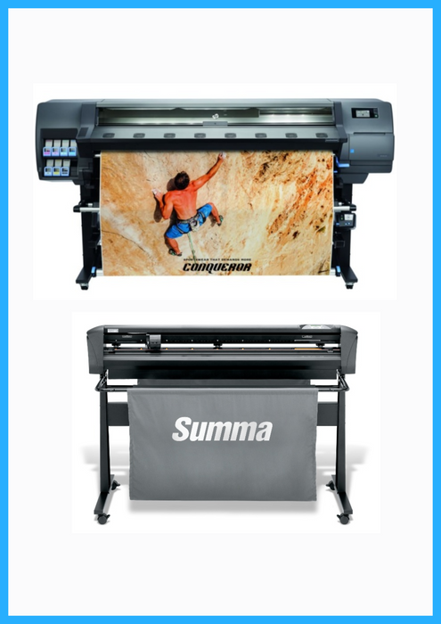 PAQUETE - Impresora HP Latex 335 de gran formato de 64" - Reacondicionada (90 días, 1, 2, 3 o 4 años de garantía) + Cortadora de vinilo Summa S Clase 3 D160 de 62" - Nueva + Software Flexi Rip