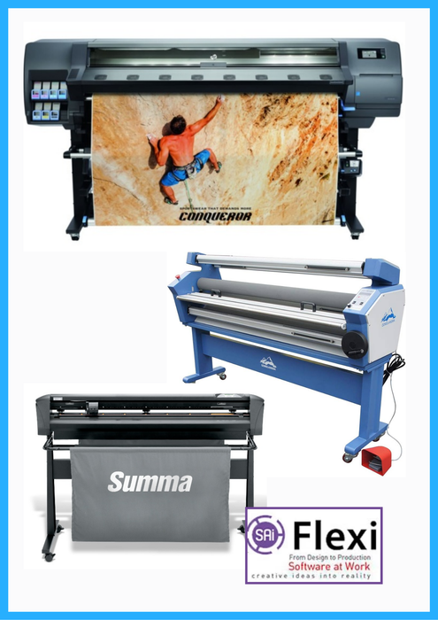 COMPLETE SOLUTION - HP Latex 335 64" Printer - Refurbished (90 Days, 1, 2, 3 or 4 Years Warranty) + Summa S Class 3 D160 62" Vinyl Cutter + 63" Full-auto Low Temp. Wide Format Cold Laminator, with Heat Assisted + Flexi RIP Software