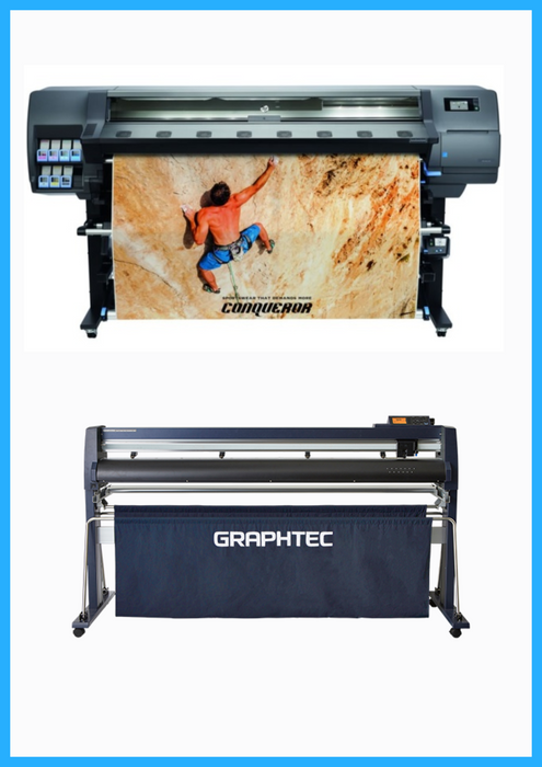 PAQUETE - Impresora HP Latex 335 de gran formato de 64" - Reacondicionada (90 días, 1, 2, 3 o 4 años de garantía) + Cortadora Graphtec FC9000-160 de 64" (162,6 cm) de ancho - Nueva
