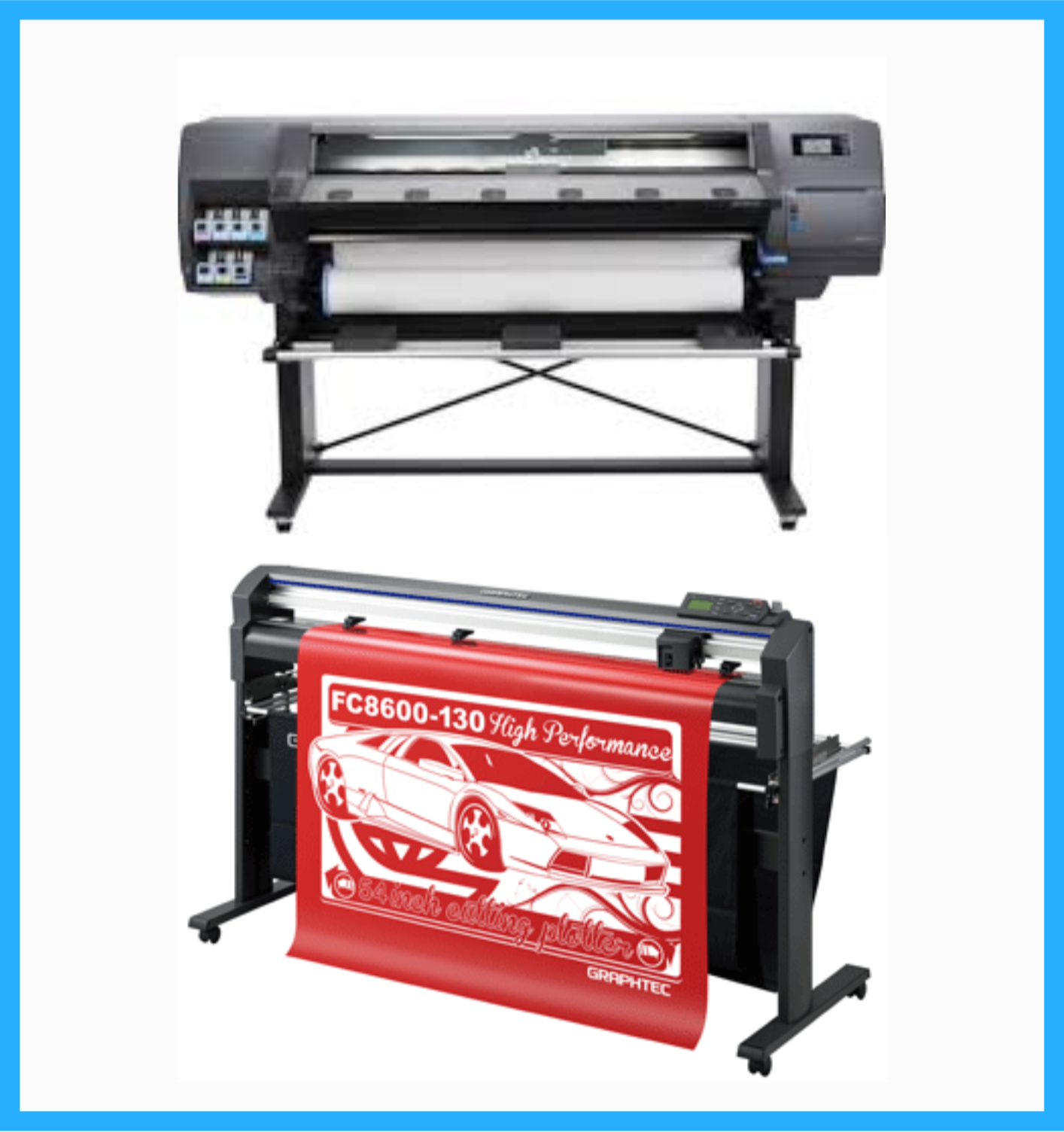 PAQUETE - Impresora HP Latex 110 de 54" - Reacondicionada (90 días de garantía) + Plotter de corte de vinilo Graphtec FC8600-130 de alto rendimiento de 54" - Reacondicionado (90 días de garantía)
