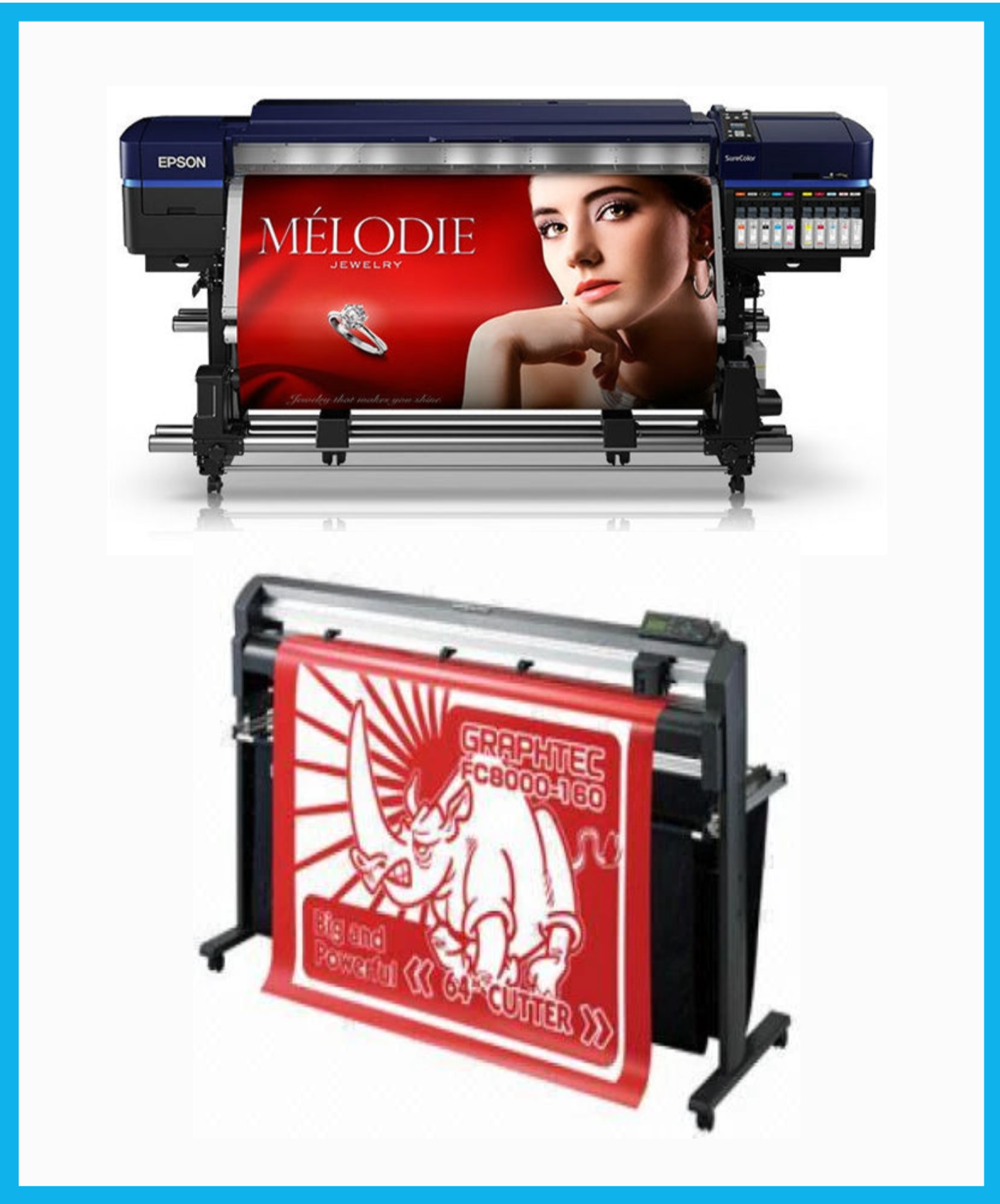 PAQUETE - Impresora solvente Epson Surecolor S80600 Production Edition de 64" (reacondicionada) + Plotter de corte de vinilo Graphtec FC8000-160 de 64" (reacondicionado)