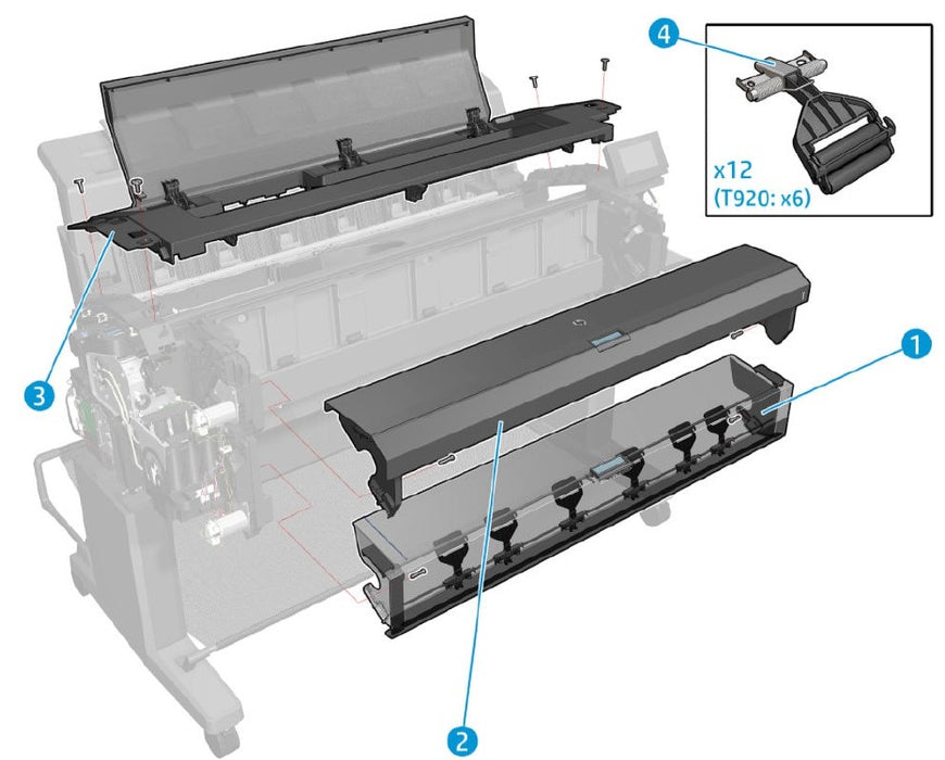 Conjunto de cubierta de rodillo superior para las series HP DesignJet T1500, T1530, T2500 y T2530 (CR357-67039)