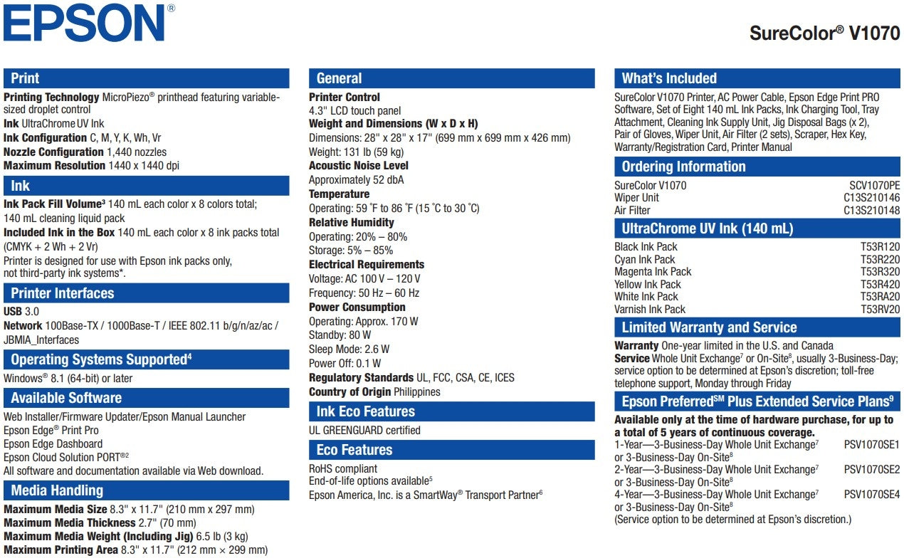 Impresora plana UV de escritorio Epson SureColor V1070 - Nueva