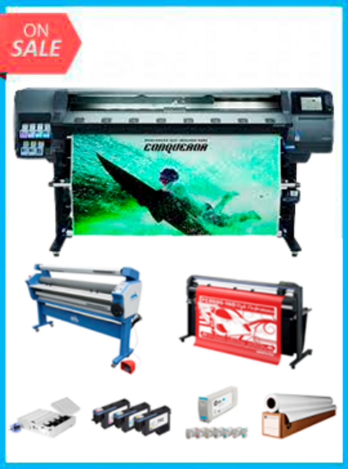 COMPLETE SOLUTION - HP Latex 365 - Refurbished (90 Days, 1, 2, 3 or 4 Years Warranty) + 64" Graphtec FC8600-160 Vinyl Cutting Plotter - Refurbished (90 Days Warranty) + 63" Wide Format Cold Laminator - New + Starter Kit