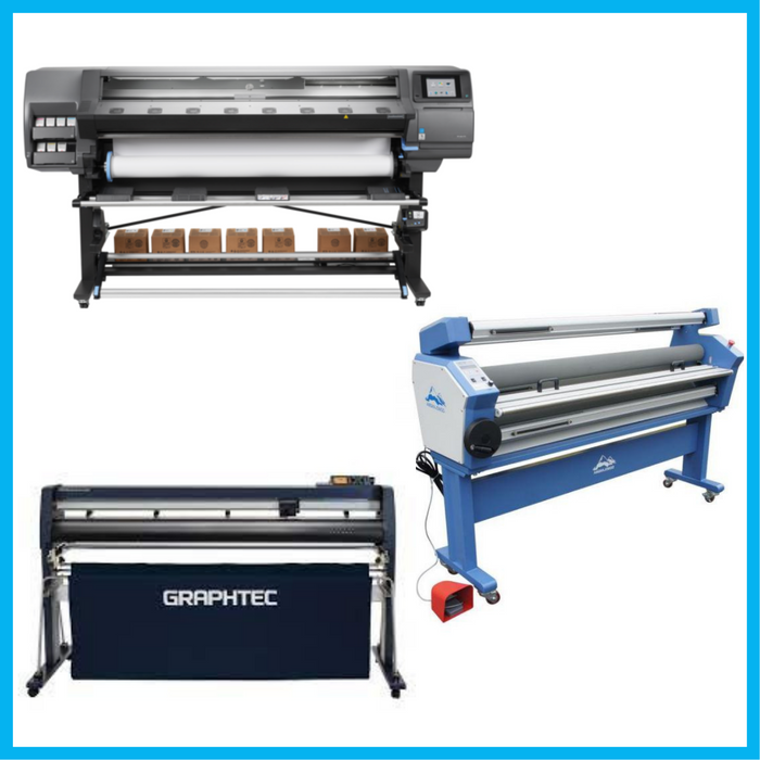 COMPLETE SOLUTION - HP Latex 370 Printer - Refurbished (90 Days, 1, 2, 3 or 4 Y/Warranty) + Graphtec FC9000-160 64" Wide Cutter - Refurbished (90 Days, 1, 2, 3 or 4 Y/Warranty) + 55" Full-Auto Wide Format Cold Laminator with Heat Assisted