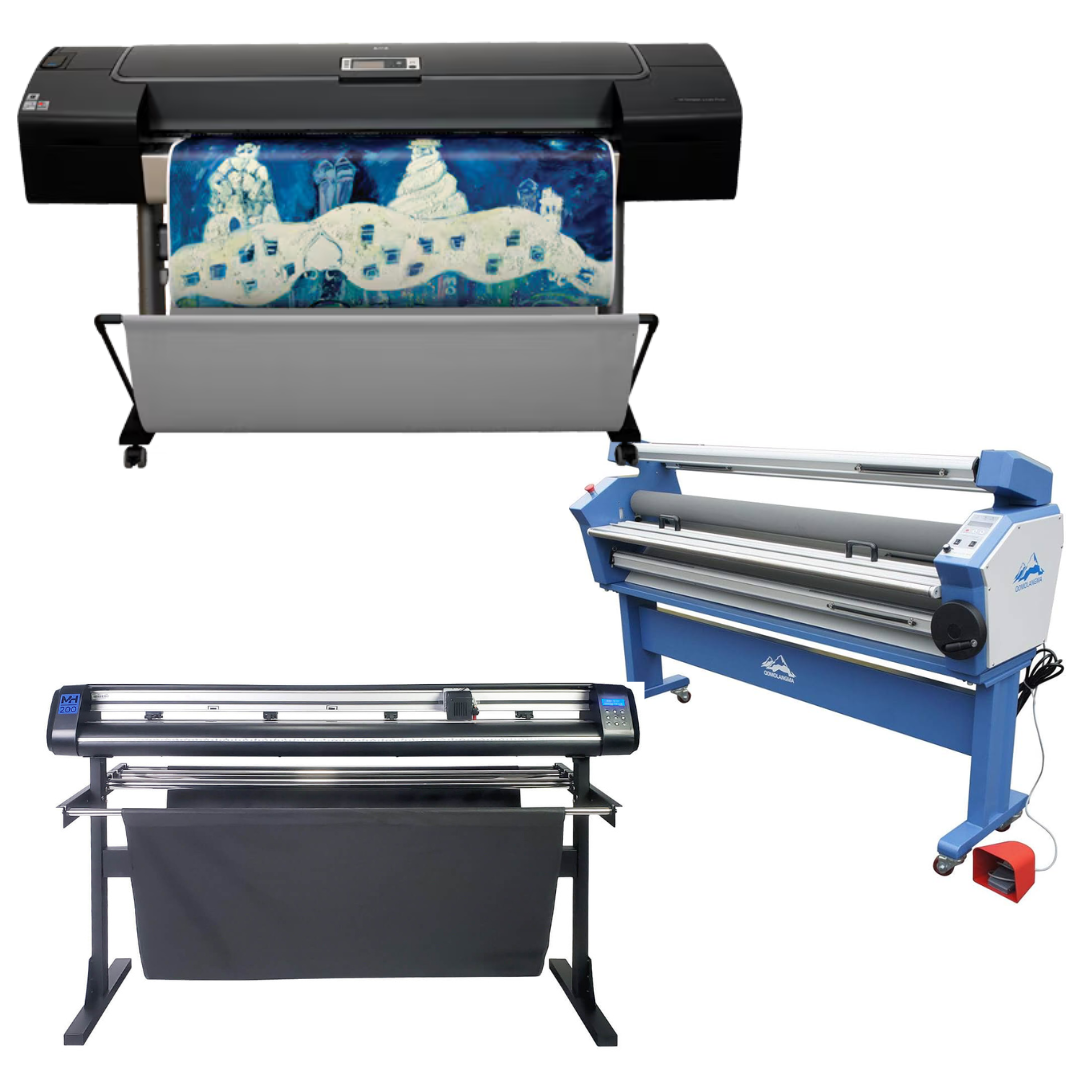 COMPLETE SOLUTION - HP Designjet Z3100 44" Photo Printer Series - Refurbished (90 Days Warranty) + 55" Full-Auto Low Temp. Cold Laminator, With Heat Assisted - New + 53" Vinyl Cutter Machine with ARMS Contour Cutting (MH200) - New
