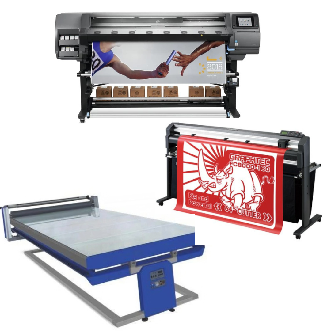 COMPLETE SOLUTION - HP Latex 370 Printer - Refurbished (90 Days Warranty) + 64" Graphtec FC8000-160 Vinyl Cutting Plotter - Refurbished (90 Days Warranty) + 67in x 126in Flatbed Hot and Cold Laminator for Rigid & Flex Media