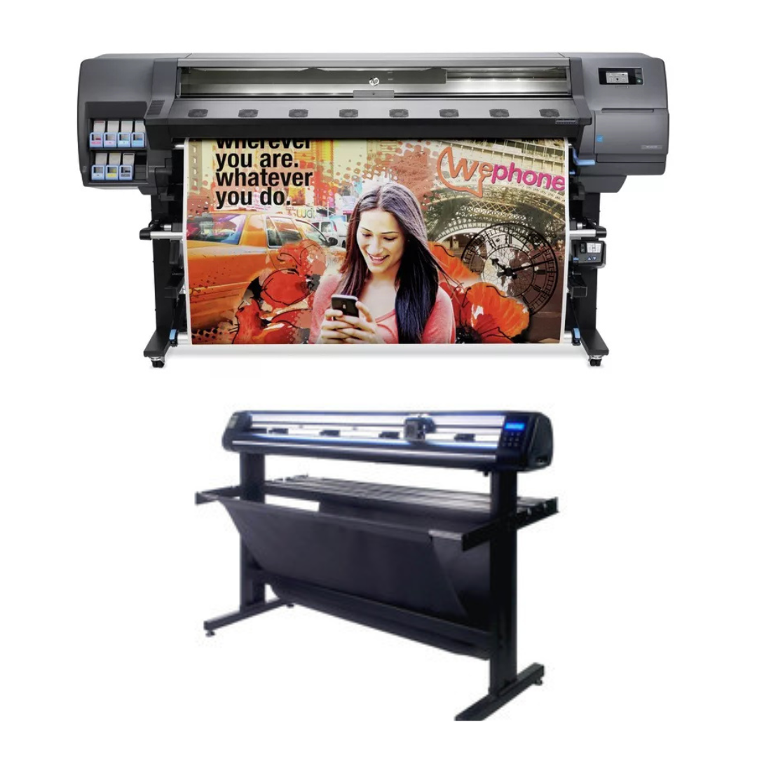 PAQUETE - Impresora HP Latex 330 de 64" - Reacondicionada (90 días, 1, 2, 3 o 4 años de garantía) + Cortadora de vinilo de 53" con 3 brazos y corte de contornos con software VinylMaster Cut - Nueva