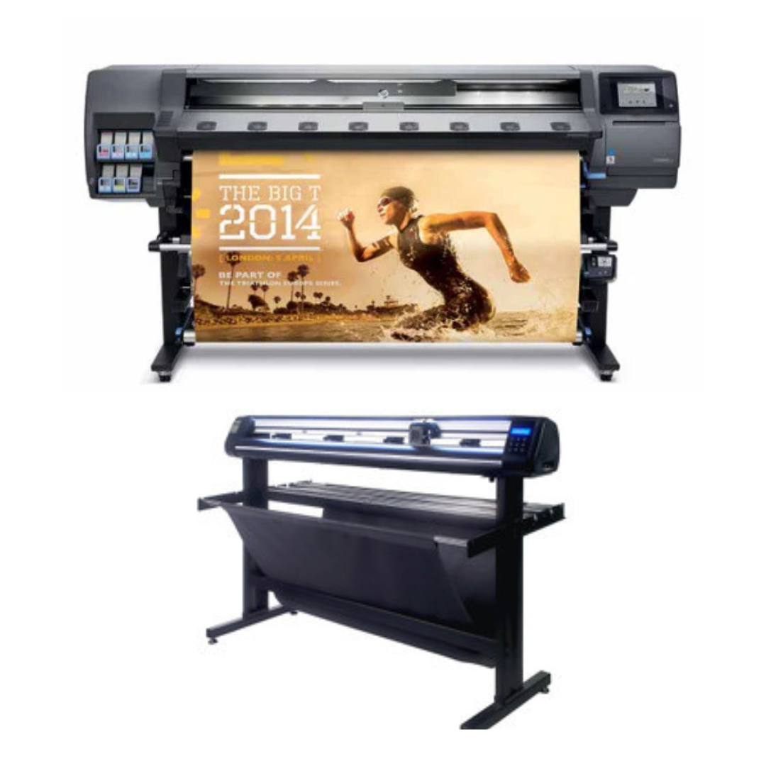 PAQUETE - Impresora HP Latex 360 de 64" - Reacondicionada (90 días, 1, 2, 3 o 4 años de garantía) + Cortadora de vinilo de 53" con 3 brazos y corte de contornos con software VinylMaster Cut - Nueva