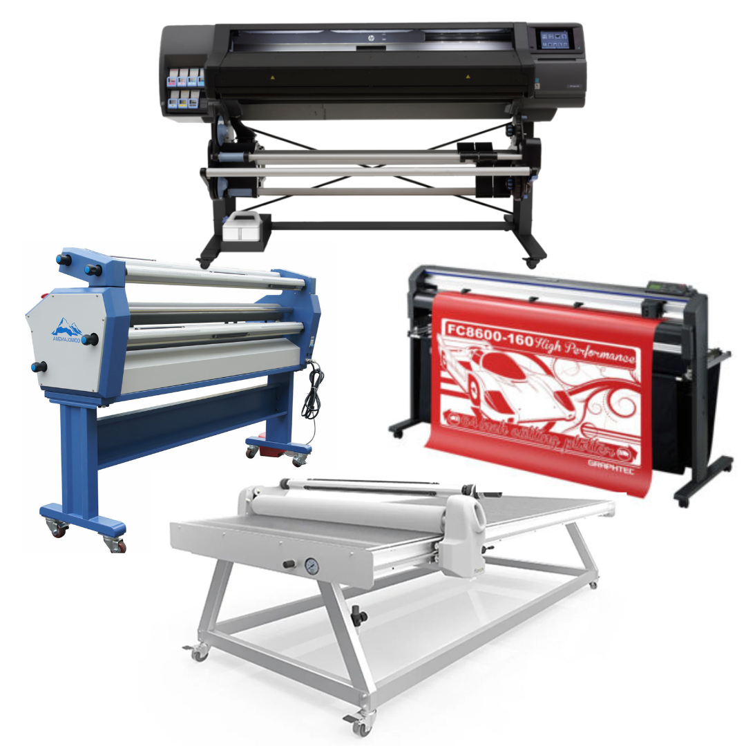 COMPLETE SOLUTION - HP Latex 560 64" Printer - Refurbished (1 Year Warranty) + 64" Graphtec FC8600-160 Cutting Plotter - Refurbished (1 Year Warranty) + 67in x 126in Flatbed Hot and Cold Laminator for Rigid & Flex Media