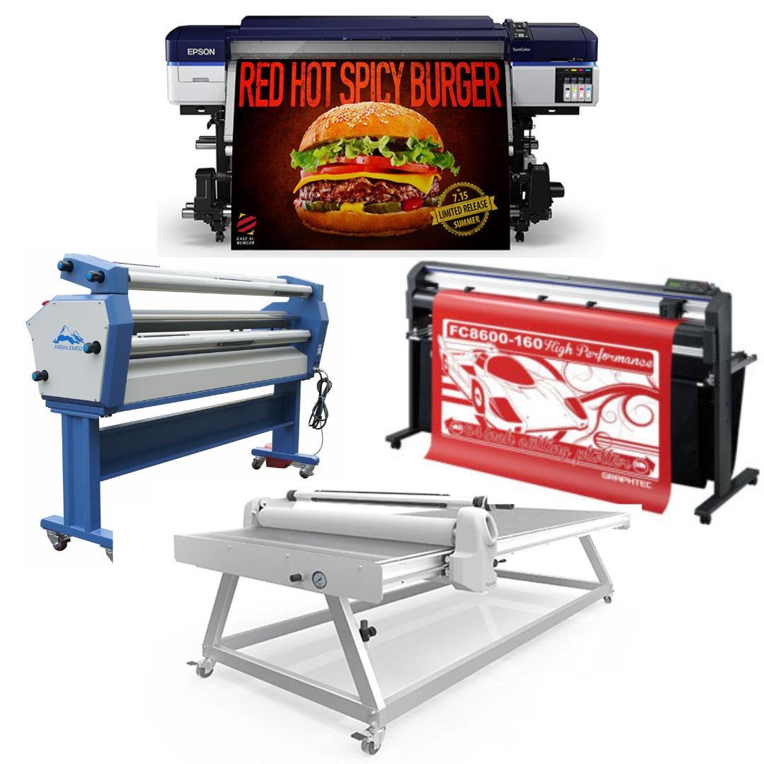 COMPLETE SOLUTION - Epson SureColor S40600 Production Edition - Refurbished (1 Y/Warranty) + 64" Graphtec FC8600-160 Cutting Plotter - Refurbished (1 Y/Warranty) + 63" Wide Format Cold Laminator, with Heat Assisted + 51" x 98" Flatbed Lamination Table