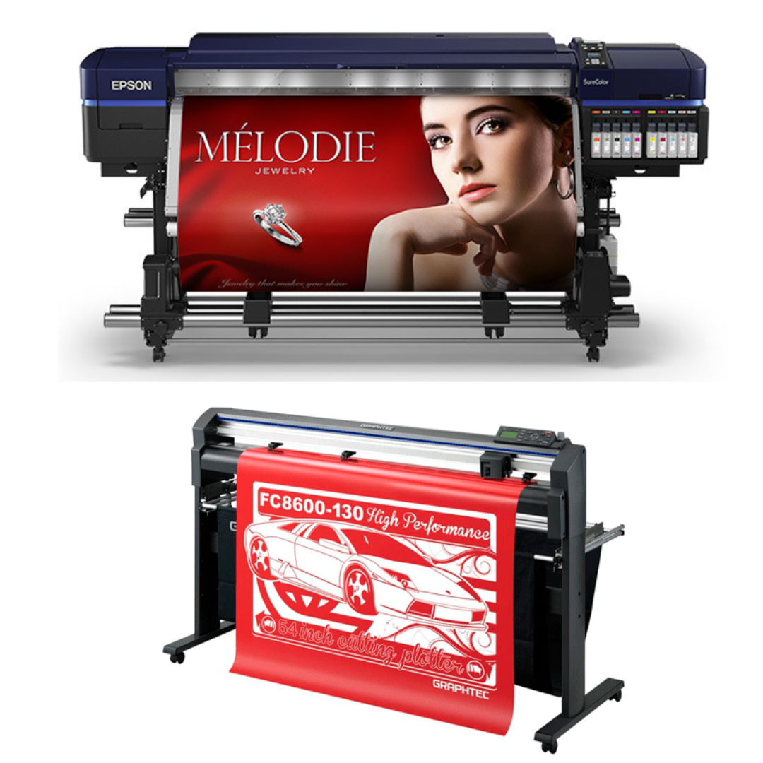 PAQUETE - Impresora solvente Epson Surecolor S80600 Production Edition de 64" (reacondicionada) + Plotter de corte de vinilo Graphtec FC8000-160 de 64" (reacondicionado)