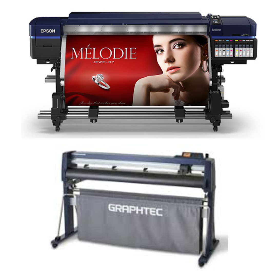 PAQUETE - Impresora solvente Epson Surecolor S80600 Production Edition de 64" (reacondicionada) + Plotter de corte de vinilo Graphtec FC8000-160 de 64" (reacondicionado)