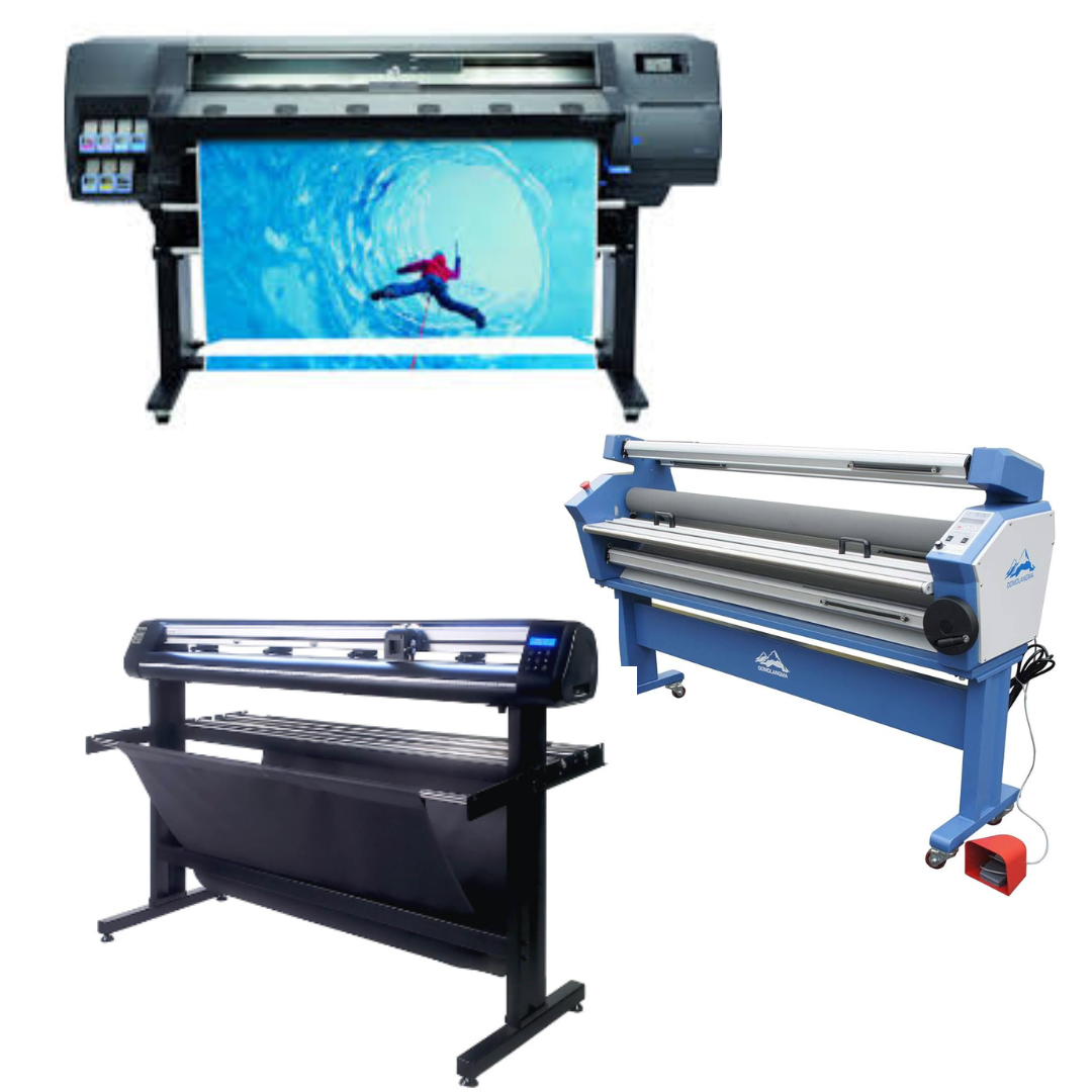 COMPLETE SOLUTION - HP Latex 315 54" Printer - Refurbished (90 Days, 1, 2, 3 or 4 Years Warranty) + 55" Full-Auto Wide Format Cold Laminator with Heat Assisted + 53" Vinyl Cutter with ARMS Contour Cutting, Barcode, Vacuum Hold-Down (MH400) - New