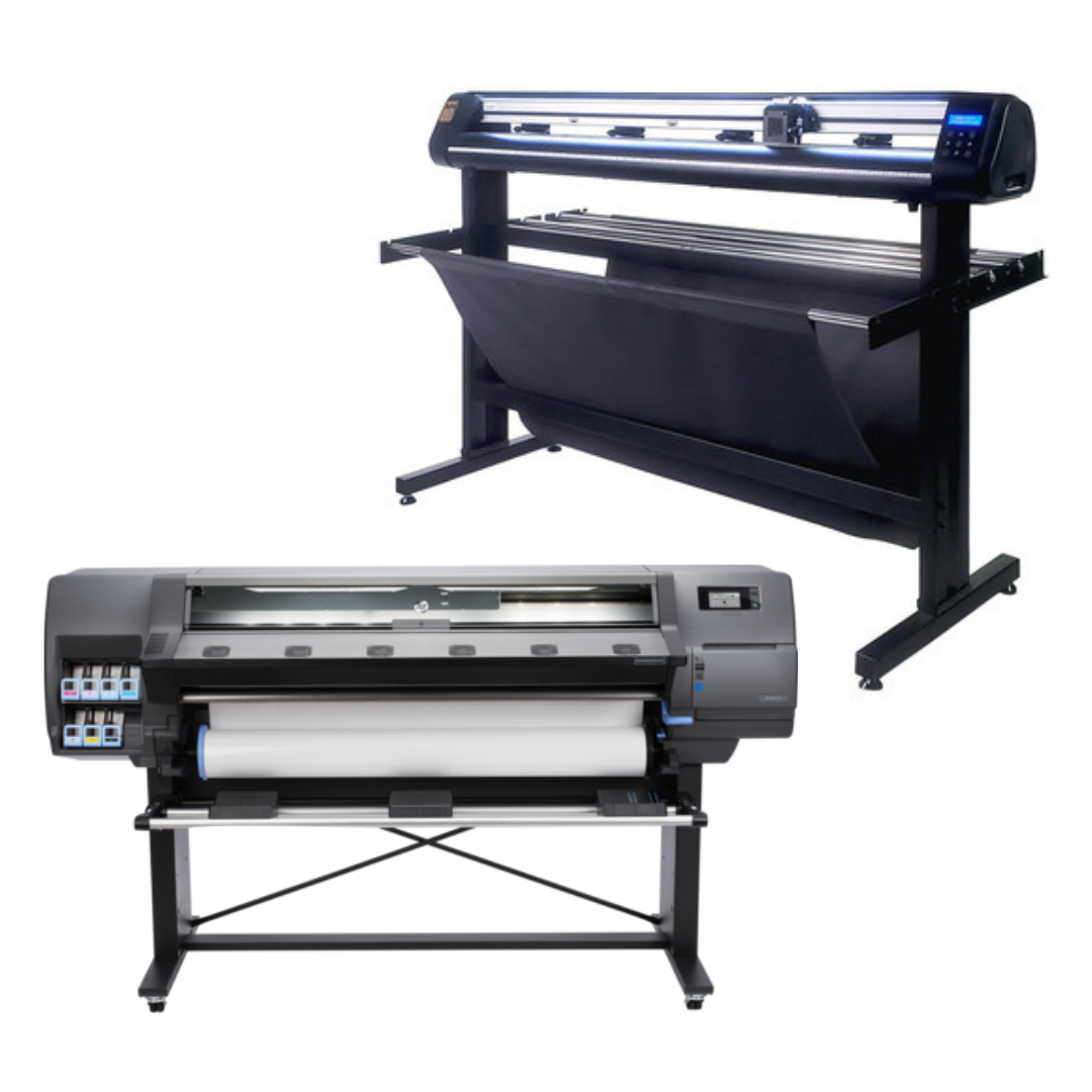 BUNDLE - HP Latex 110 54" Printer - Refurbished (90 Days Warranty) + 53" Vinyl Cutter Machine with ARMS Contour Cutting & Barcode Job Management (MH300) - New