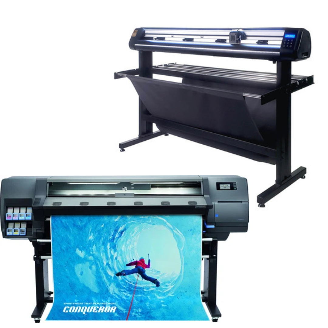 BUNDLE - HP Latex 315 54" Printer - Refurbished (90 Days, 1, 2, 3 or 4 Years Warranty) + 53" Professional Vinyl Cutter Machine with ARMS Contour Cutting, Barcode Workflow, and Vacuum Hold-Down (MH400) - New