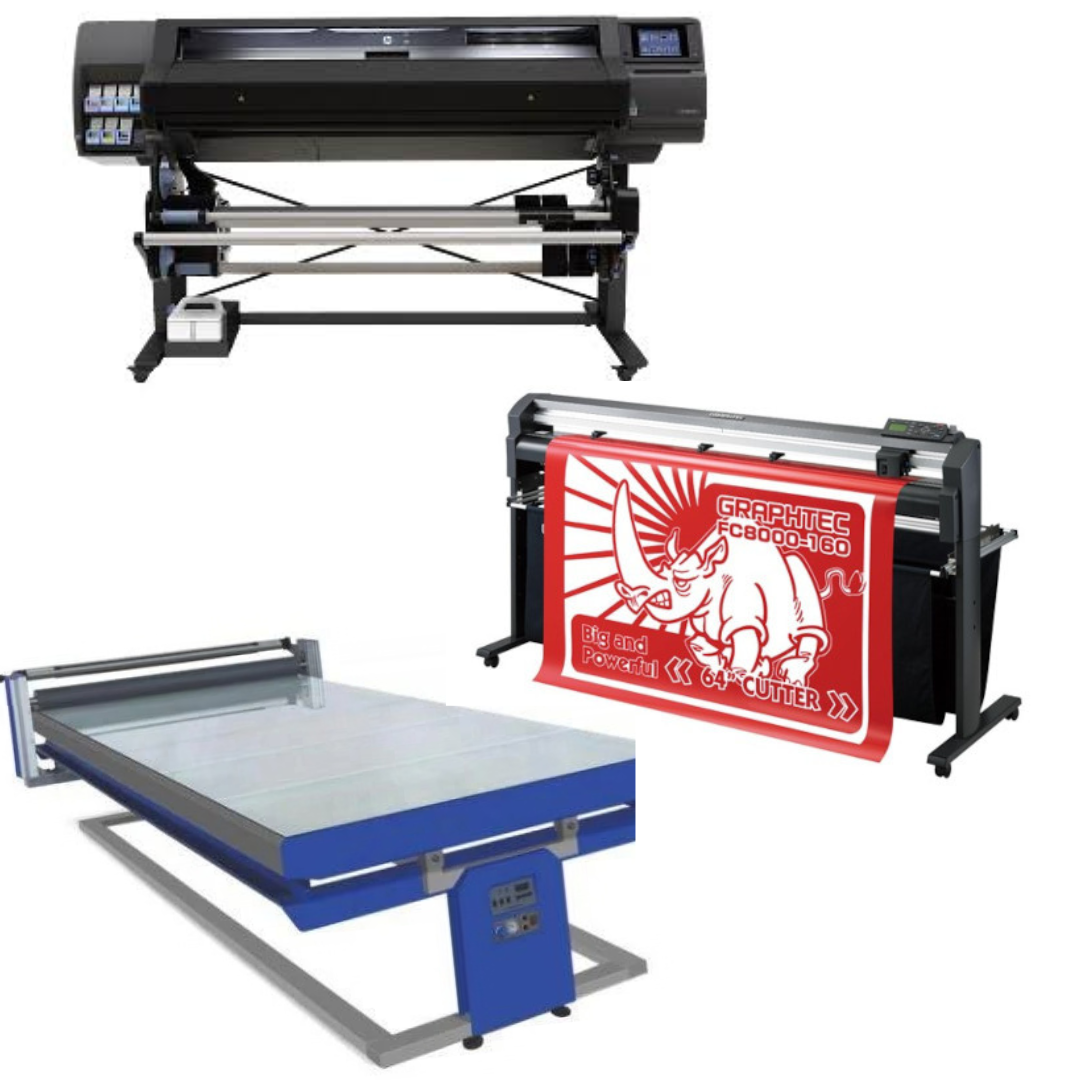 COMPLETE SOLUTION - HP Latex 560 64" Printer - Refurbished (1 Year Warranty) + 64" Graphtec FC8000-160 Cutting Plotter - Refurbished (1 Year Warranty) + 67in x 126in Flatbed Hot and Cold Laminator for Rigid & Flex Media - New