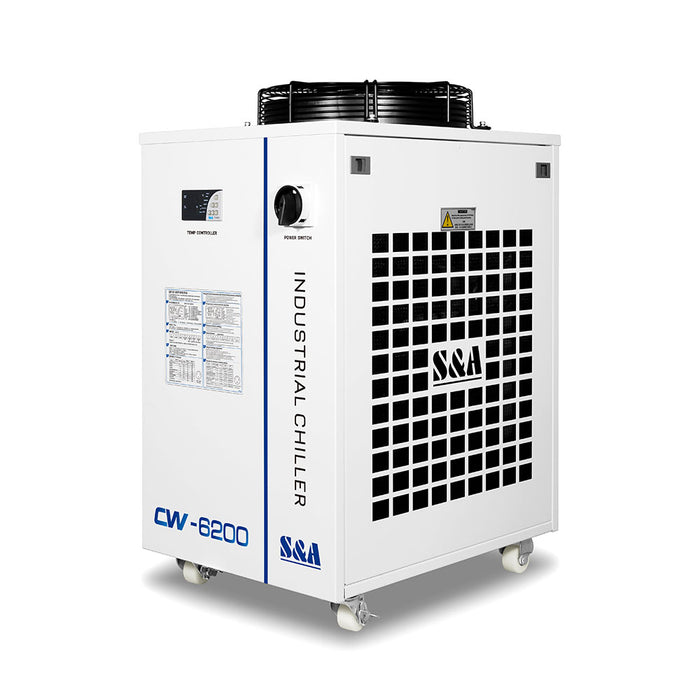 Enfriador de agua industrial S&A CW-6200BN de 220 V y 60 Hz (para láser de diodo y CO2 RF de 200 W, láser de CO2 de 600 W, láser de estado sólido de 400 W, láser de fibra de 600 W a 1000 W, refrigeración de husillo CNC de 45 kW)