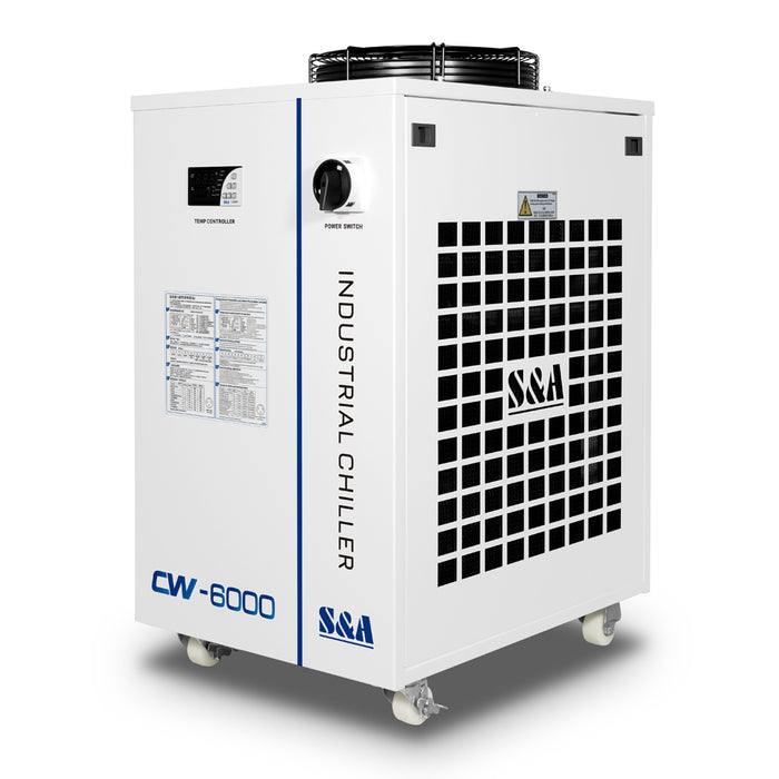 Enfriador de agua industrial S&A CW-6000BN para láser de estado sólido de 100 W, husillo CNC de 22 kW, refrigeración de láser de fibra de 30 W a 300 W, CA 1P 220 V, 60 Hz