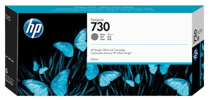 Cartucho de tinta gris DesignJet HP 730 de 300 ml para HP DesignJet T1600, T1600dr, T1700, T1700dr, T2600, T2600dr - P2V72A