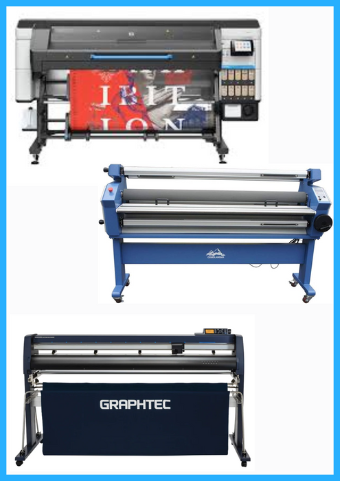 SOLUCIÓN COMPLETA - Impresora HP Latex 830W de 64" de formato ancho - Nueva + Cortadora Graphtec FC9000-160 de 64" de ancho - Nueva + Laminadora en frío de formato ancho totalmente automática de 55" con asistencia térmica - Nueva