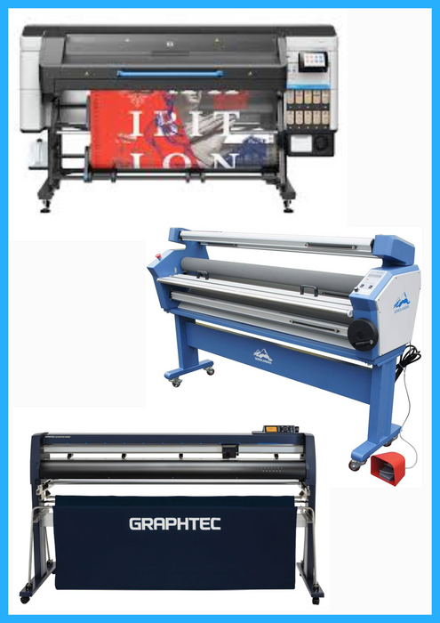 SOLUCIÓN COMPLETA - Impresora HP Latex 830W de 64" de formato ancho - Nueva + Cortadora Graphtec FC9000-160 de 64" de ancho - Nueva + Laminadora en frío de formato ancho totalmente automática de baja temperatura de 63" - Nueva
