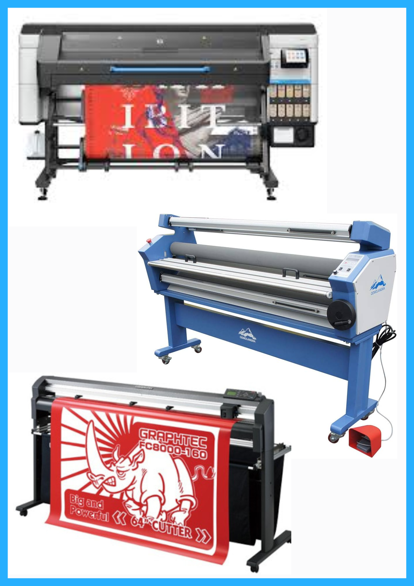 ON SALE - COMPLETE SOLUTION - HP Latex 830W 64" Wide Format Printer - New + 64" Graphtec FC8000-160 Vinyl Cutting Plotter - Refurbished (1 Year Warranty) + 63" Full-auto Low Temp. Wide Format Cold Laminator, with Heat Assisted - New