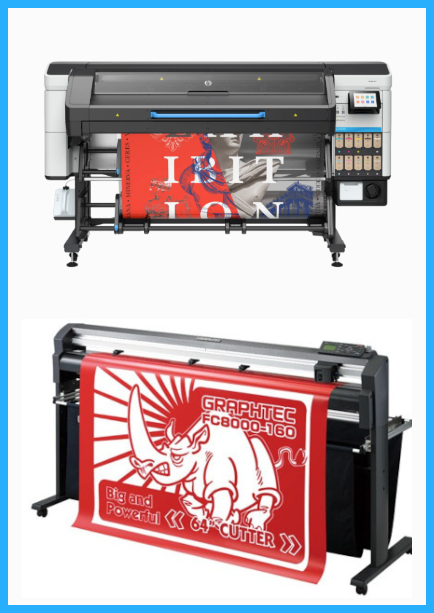 PAQUETE - Impresora HP Latex 730W de 64" de formato ancho - Nueva + Plotter de corte de vinilo Graphtec FC8000-160 de 54" - Reacondicionado (1 año de garantía)