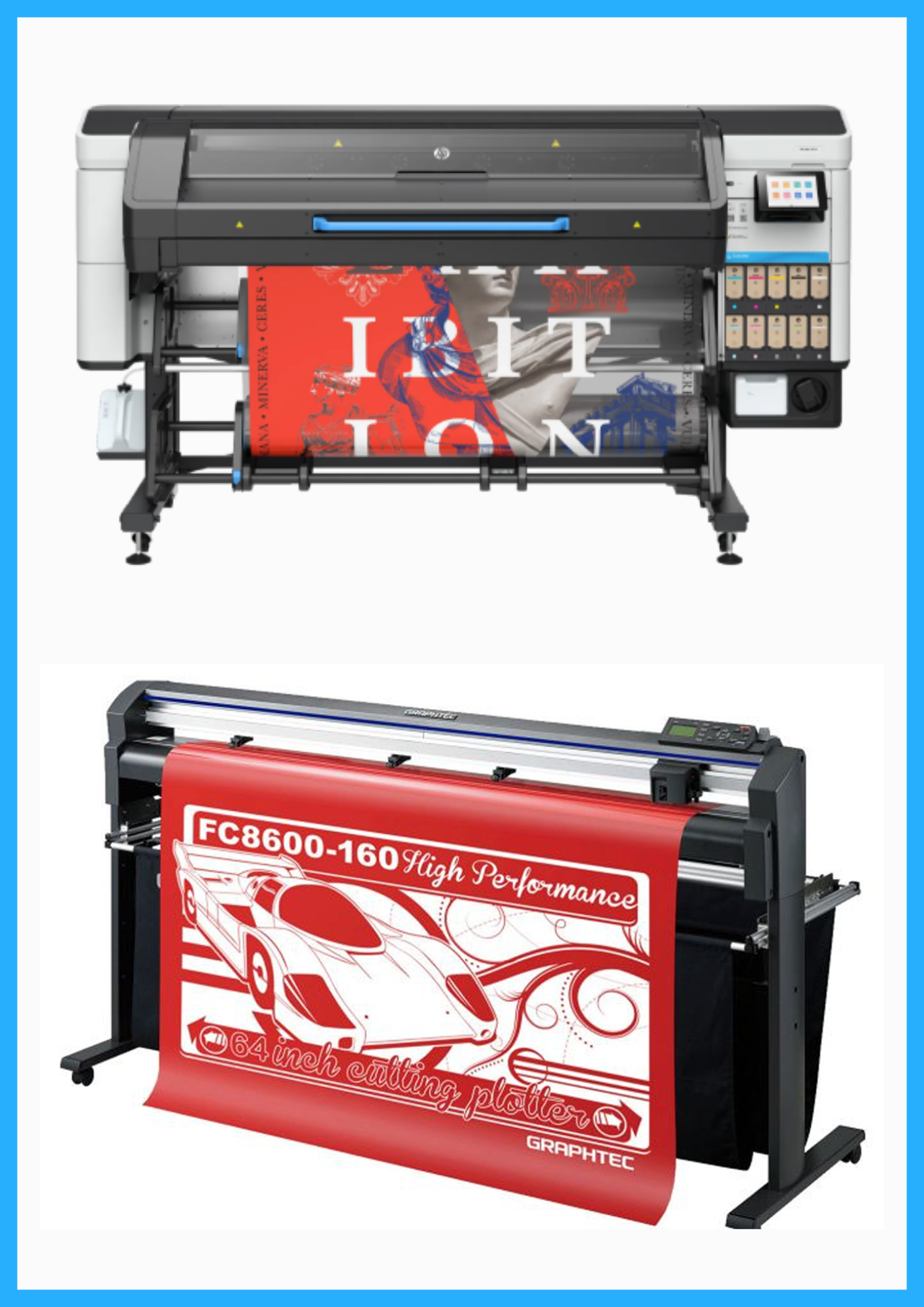 PAQUETE - Impresora HP Latex 730W de 64" de formato ancho - Nueva + Plotter de corte de vinilo Graphtec FC8600-160 de 64" - Reacondicionado (1 año de garantía)