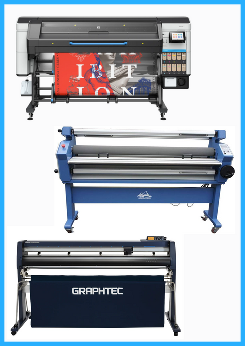 SOLUCIÓN COMPLETA - Impresora HP Latex 730W de 64" de formato ancho - Nueva + Cortadora Graphtec FC9000-160 de 64" de ancho - Nueva + Laminadora en frío de formato ancho totalmente automática de 55" con asistencia térmica - Nueva