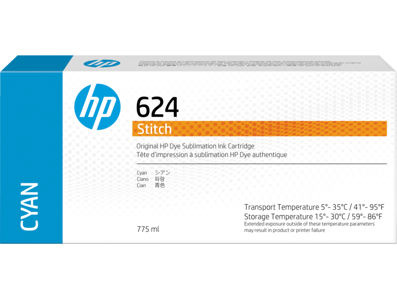 Cartucho de tinta de sublimación HP 624 cian de 775 ml para Stitch S300 - 2LL54A