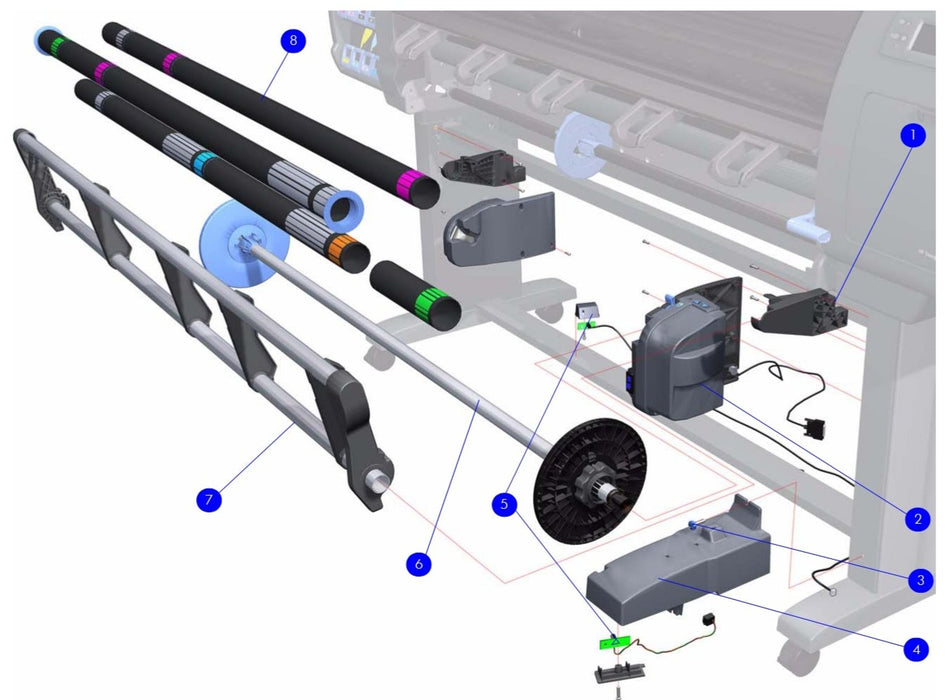 Conjunto de eje del carrete de recogida - Para HP DesignJet Z6100, Z6100ps de 42 pulgadas (Q6706-60907)