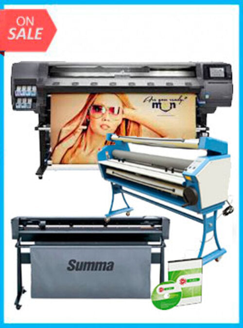 COMPLETE SOLUTION - HP Latex 360 64" Printer - Refurbished (90 Days, 1, 2, 3 or 4 Years Warranty) + Summa S Class 3 D160 62" Vinyl Cutter - New + Upgraded Ving 63" Full-auto Low Temp. Wide Format Cold Laminator, with Heat Assisted + Flexi RIP Software