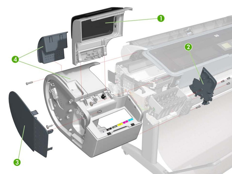 Cubierta izquierda con puerta de tinta para las series HP DesignJet T770, T790 y T1200 de 24 pulgadas (CH539-67005)