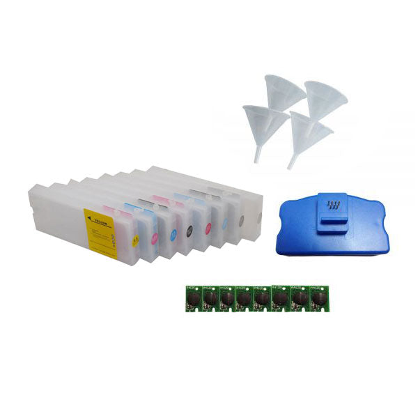 Juego de 8 cartuchos de tinta de repuesto para Epson Stylus Pro 7800/9800, con 4 embudos, 8 chips y 1 reiniciador de chip.