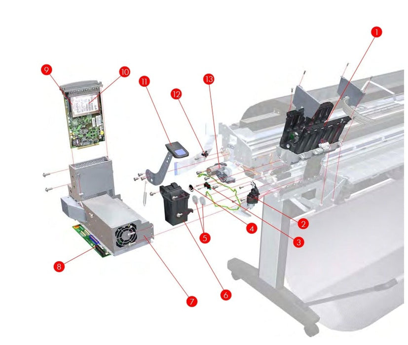 Conjunto de elevación por presión para los plotters HP DesignJet T610, T620, T1200, T770, T790, T1100, T2300, Z3100, Z3200 y Z5200 (Q5669-60705) - Reacondicionado