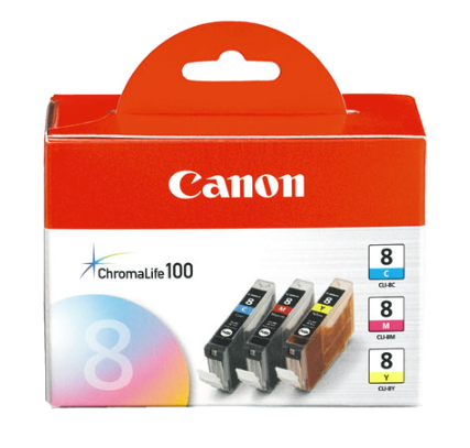 Paquete de 3 tintas Canon CLI-8 cian, magenta y amarilla - 0621B016