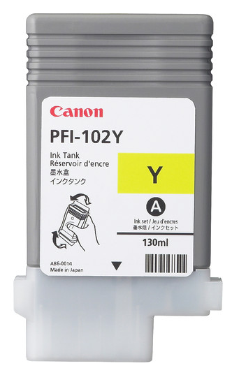 Depósito de tinta amarilla Canon PFI-102Y (130 ml) para iPF500, iPF510, iPF600, iPF605, iPF610, iPF650, iPF655, iPF700, iPF710, iPF750, iPF755, iPF760, iPF765 - 0898B001AA