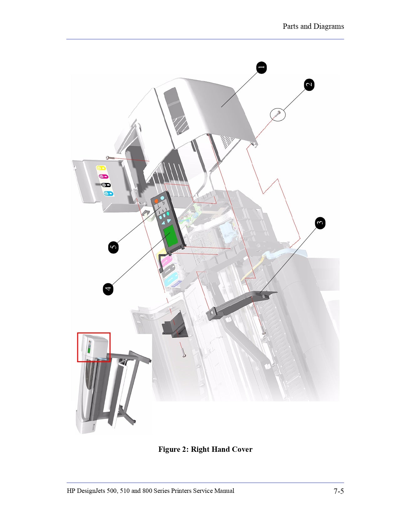 C7769-60436 Cubierta derecha (solo HP DesignJet serie 500Plus)