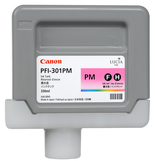 Depósito de tinta magenta fotográfica Canon PFI-301PM (330 ml) para imagePROGRAF iPF8000, iPF8000S, iPF8100, iPF9000, iPF9000S, iPF9100 - 1491B001AA