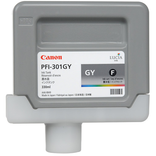 Tanque de tinta gris Canon PFI-301GY (330 ml) para imagePROGRAF iPF8000, iPF8000S, iPF9000, iPF9000S - 1495B001AA