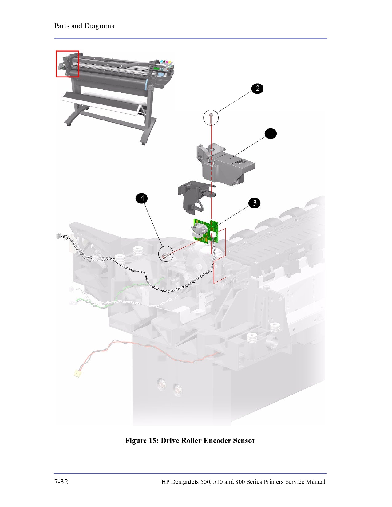 Sensor codificador del rodillo de accionamiento para plotters HP DesignJet 500, 510 y 800 (C7769-60384)