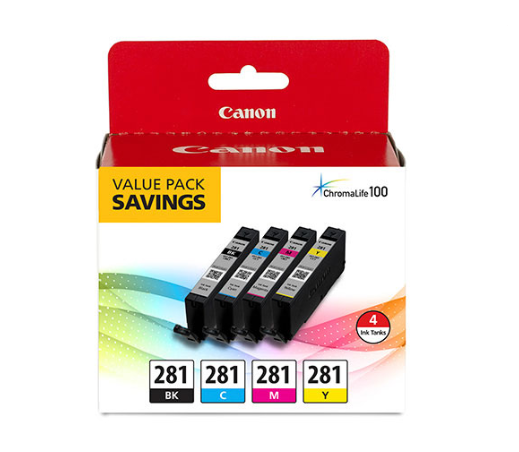 Paquete de 4 tintas Canon CLI-281 (negro, cian, magenta y amarillo) - 2091C005
