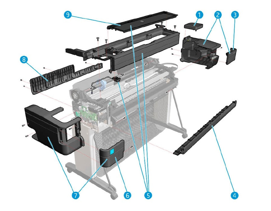 Kit de cubiertas centrales SFP SV para la serie HP Designjet T730 (F9A29-67006)