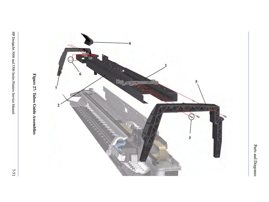 Conjunto de guía de tubo frontal para impresoras HP DesignJet 5000/5500 de 42 pulgadas (C6090-60271)