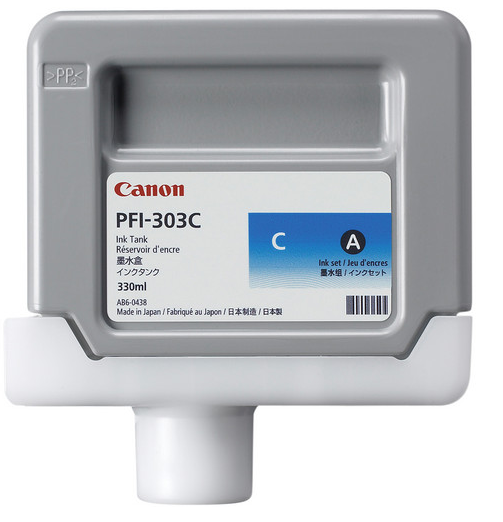 Depósito de tinta cian Canon PFI-303C (330 ml) para imagePROGRAF iPF810, iPF810 PRO, iPF815, iPF815 MFP, iPF815 MFP M40, iPF820, iPF820 PRO, iPF825, IPF825 MFP, iPF825 MFP M40 - 2959B001AA