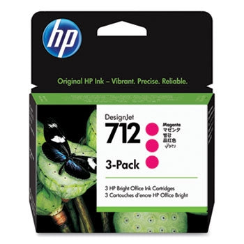 HP 712 - Paquete de 3 cartuchos de tinta DesignJet magenta de 29 ml para T210, T230, T250, T630 y T650 - 3ED78A